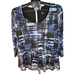 Black, White & Blue Petite XL Pull Over Blouse W Scoop Neck And Black Lining.
